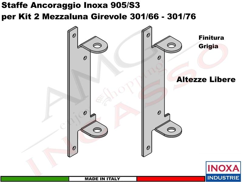 Staffe Ancoraggio Libero Inoxa 905S/3 per Kit 2 Mezzeluna Girevoli 301/66 - 301/76