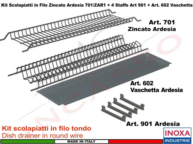 Kit Scolapiatti ARDESIA 90 701/90ZARP2 + 2 Staffe 901 + 1 Vaschetta 602