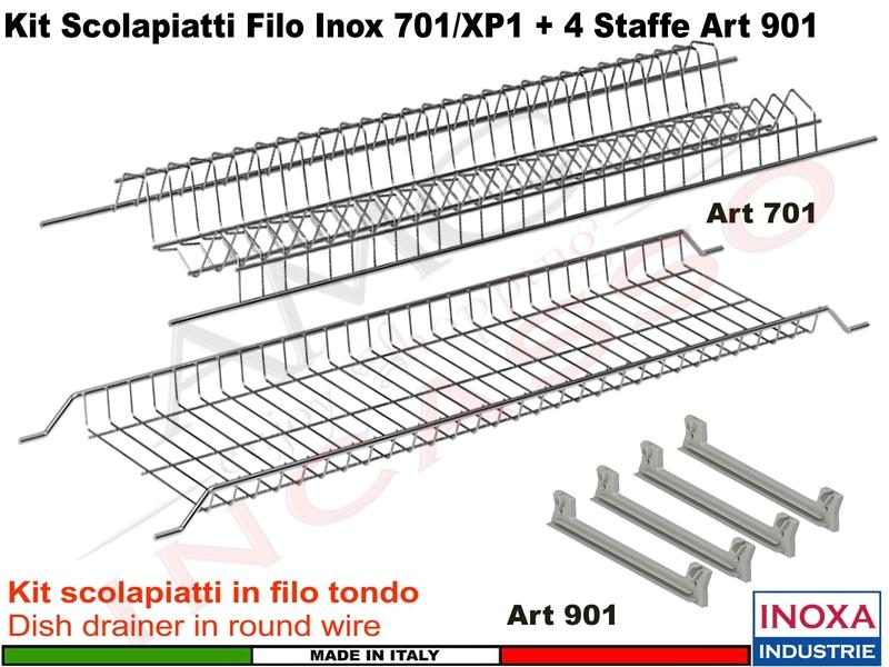 Kit Scolapiatti 701 Pensile cm.40-45-50-60-70-75-80-90 Acciaio Inox + 4 Staffe