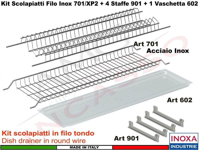 Kit Scolapiatti ACCIAIO 60 701/60XP2 + 4 Staffe + 1 Vaschetta