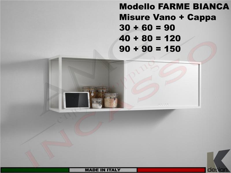 Cappa Parete Moderna 120 FRAME Vano 40 + Cappa 80 Finitu Bianca Motore 600 m³/h
