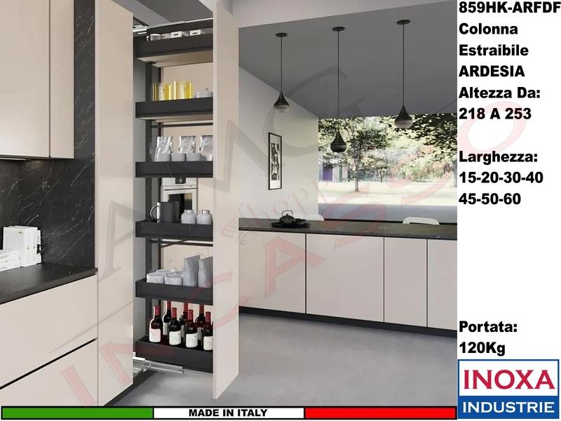 Colonna Dispensa Largh.15 859HK/15 H.da 218 a 253 Ardesia e 6 Cesti Ardesia