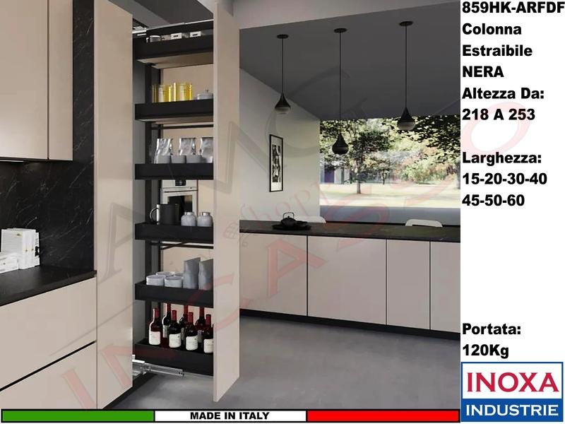 Colonna Dispensa Largh.15 859HK/15 H.da 218 a 253 Nero e 6 Cesti Neri