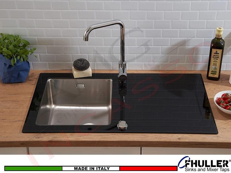 Lavello in Vetro Nero Vasca Inox Saldata Fhuller 86 X 50 1 Vasca SX e Gocc. DX
