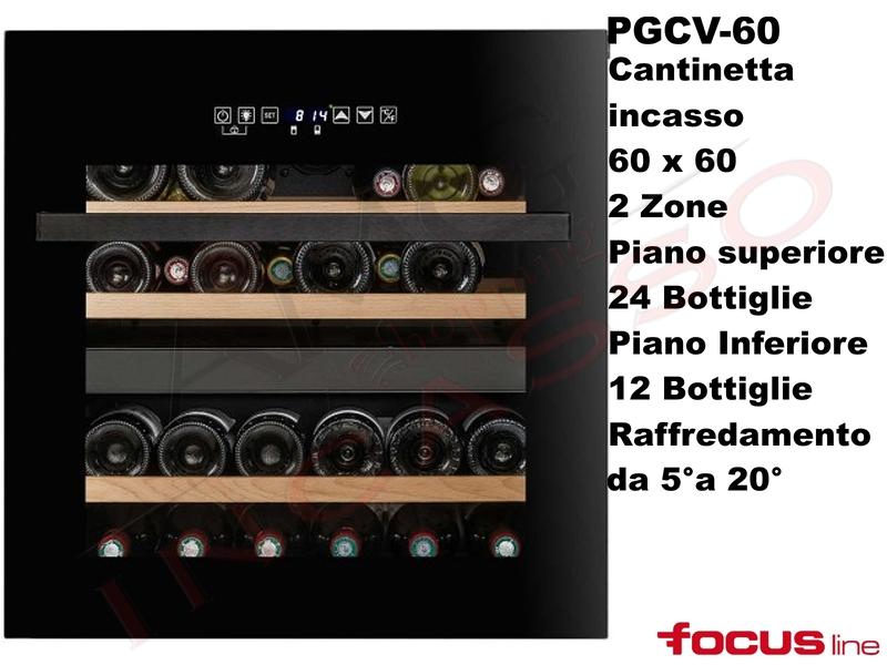 Cantinetta Vino Incasso 60X60 2 Zone Refrigeranti da + 5°a20° 36 Bottiglie Classe G