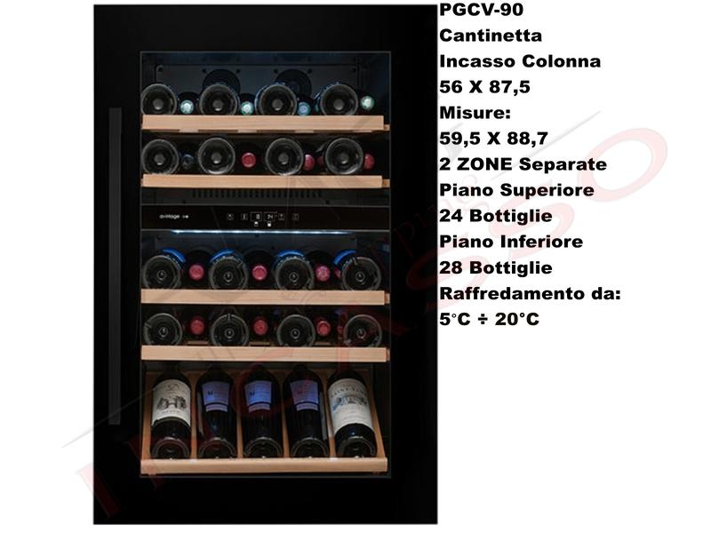 Cantinetta Vino Incasso 60X89 2 Zone Refrigeranti da + 5°a20° 52 Bottiglie Classe G
