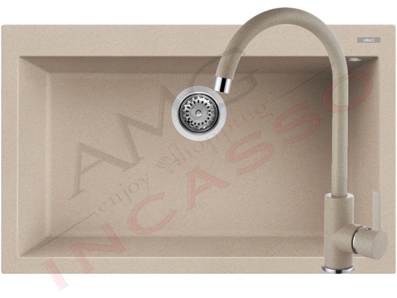 Kit Lavello Quadra 130 cm. 79x50 Granitek Avena e Miscelatore C01 Canna Alta