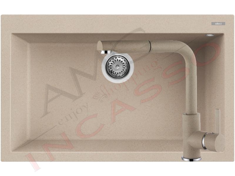 Kit Lavello Quadra 130 cm. 79x50 Granitek Avena e Miscelatore C02 Doccetta Estraibile