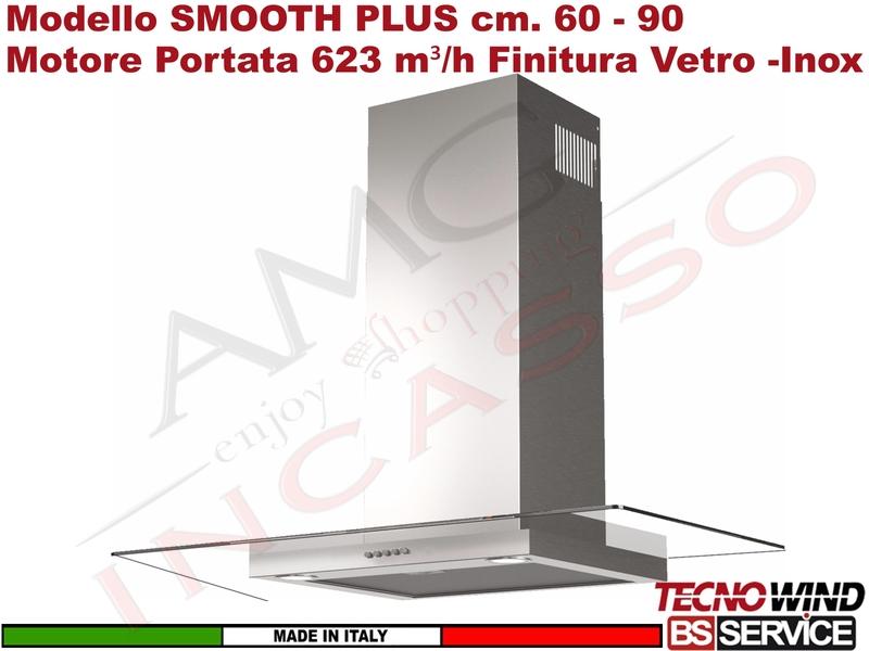 Cappa Parete a T 60 Tecnowind SMOOTH MID PLUS K327I0014 Inox Vetro Moto 623 m³/h