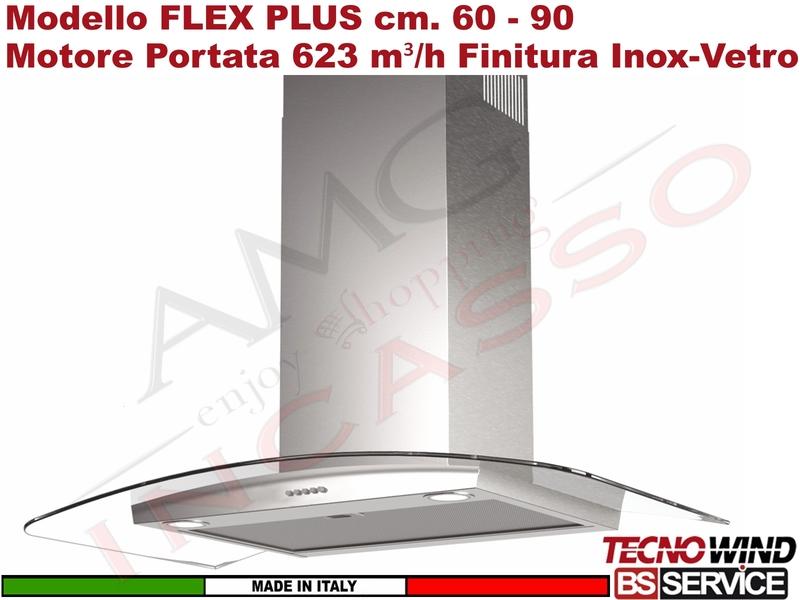 Cappa Parete a T 60 Tecnowind FLEX MID PLUS K338I0019 Inox Vetro Moto 623 m³/h