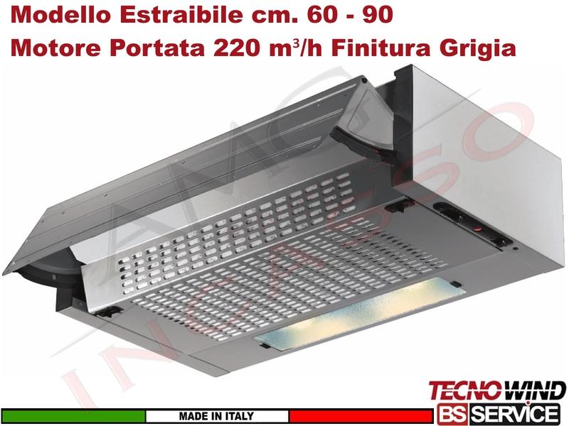 Cappa ESTRAIBILE 60 Cm Gruppo Incasso Sottopensile K104R0076 Motore 220 m³/h Cla. D