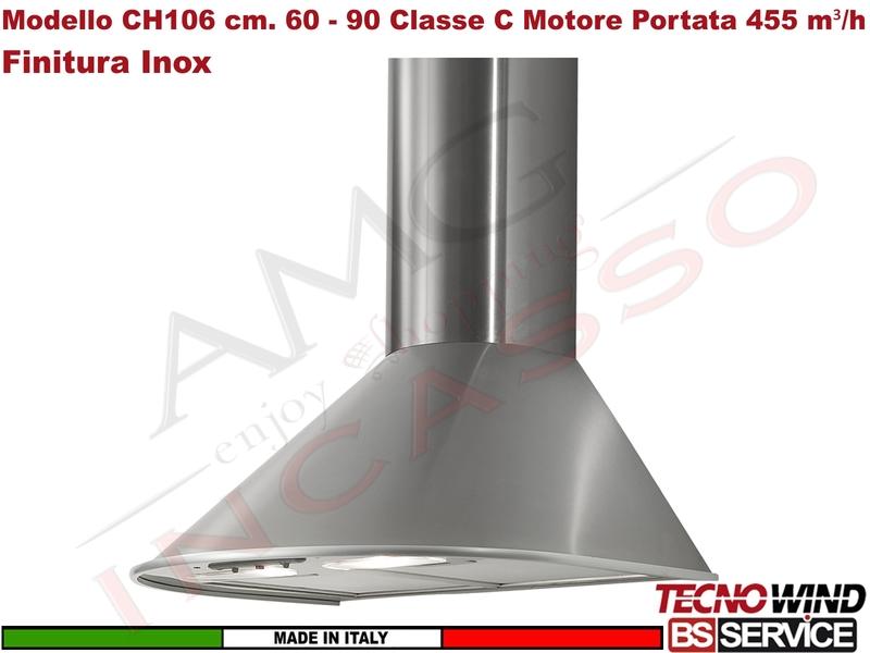 Cappa Parete Tonda 60 Tecnowind K224I0000 CH106 Inox Motore 455 m³/h Classe C