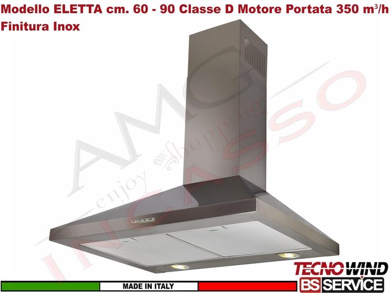 Cappa Parete Camino Moderna 60 Tecnowind ELETTA K217R0217 Inox Motore 350 m³/h