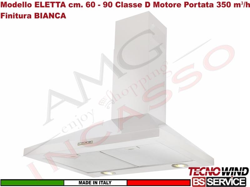 Cappa Parete Camino Moderna 60 Tecnowind ELETTA WHITE K217R0216 Motore 350 m³/h