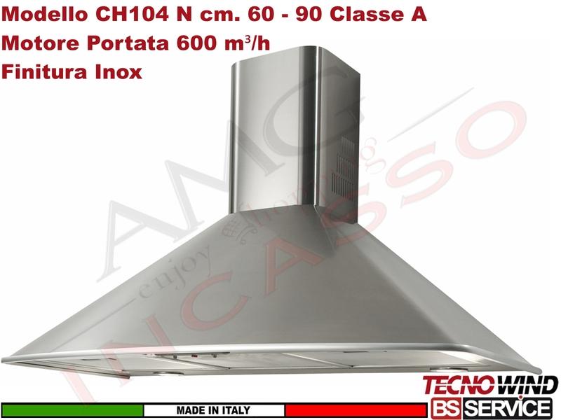 Cappa Parete Camino Moderna 60 Tecnowind CH104N K219I0002 Inox Motore 600 m³/h