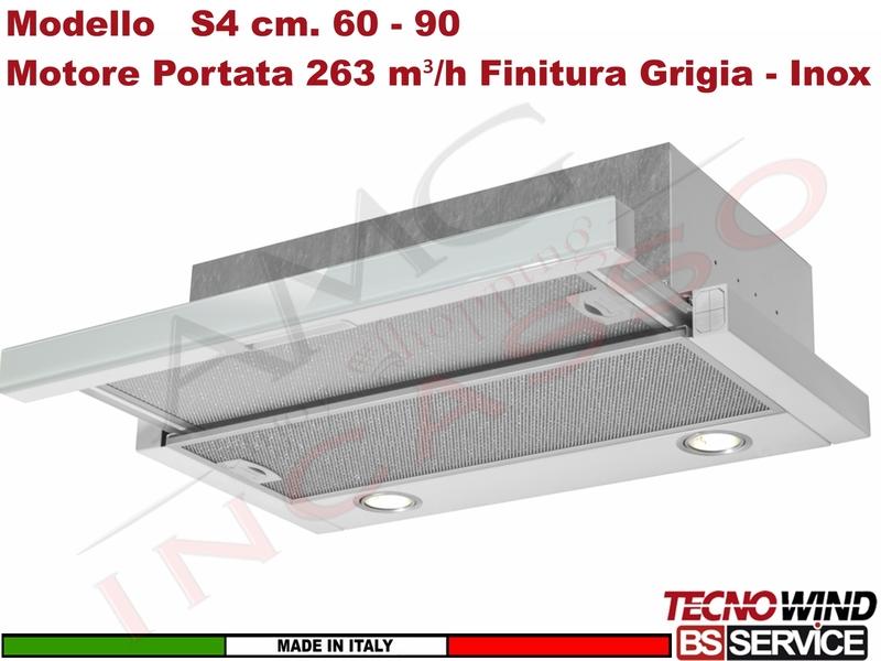 Cappa Gruppo Incasso 60 Dentro Pensile S4 K124R0595 Grigia Inox Motore 263 m³/h