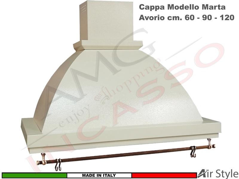 Cappa Parete Rustica Marta 60-90-120 Verniciata Avorio + Sottopensile Rame Motore 500 M³/h