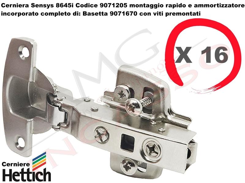 16 Cerniere Clip HETTICH Ammortizzata 110° Sensys 8645i 9071205 + Base 9071670