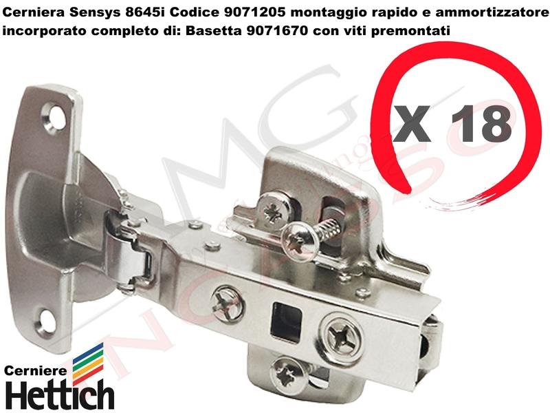 18 Cerniere Clip HETTICH Ammortizzata 110° Sensys 8645i 9071205 + Base 9071670