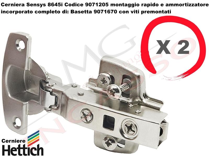 2 Cerniere Clip HETTICH Ammortizzata 110° Sensys 8645i 9071205 + Basette 9071670