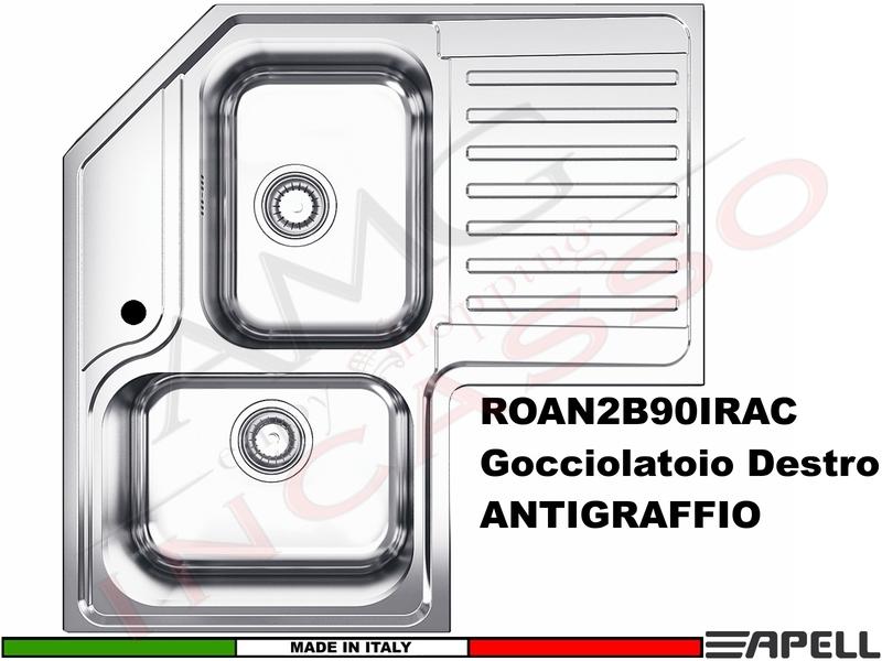 Lavello Cucina Angolo 2 Vasche Sinistre cm.83X83 Acciaio Antigraffio