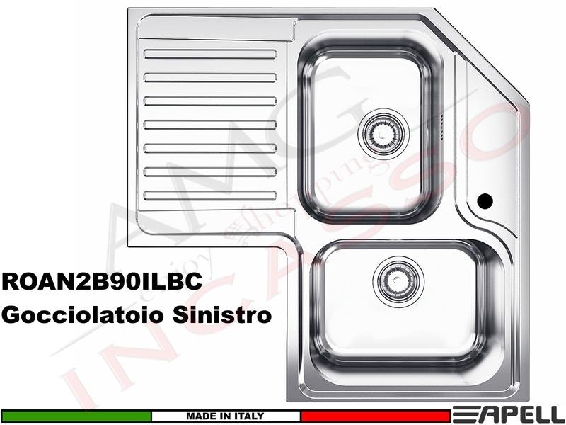 Lavello Cucina Angolo 2 Vasche Destre cm.83X83 Acciaio Inox