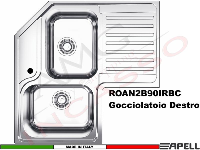 Lavello Cucina Angolo 2 Vasche Sinistre cm.83X83 Acciaio Inox