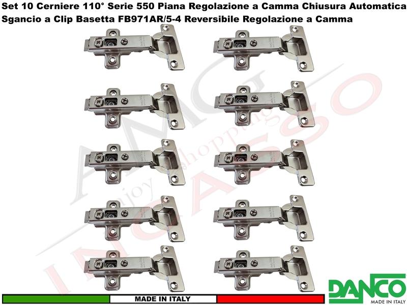 Set 10 Cerniere Clip Danco F55080P44 Automatica 110° Collo Piano + Basetta 971