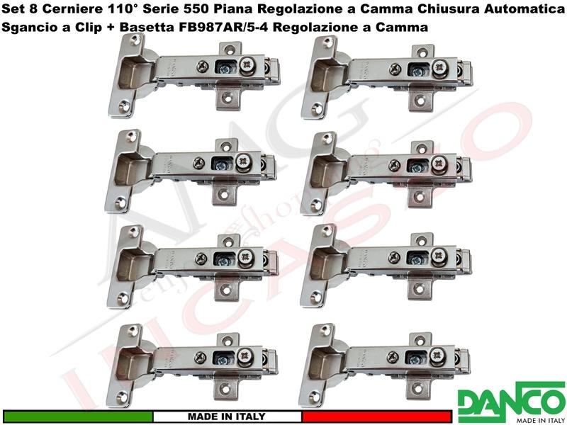 Set 8 Cerniere Clip Danco F55080P44 Automatica 110° Collo Piano + Basetta 987