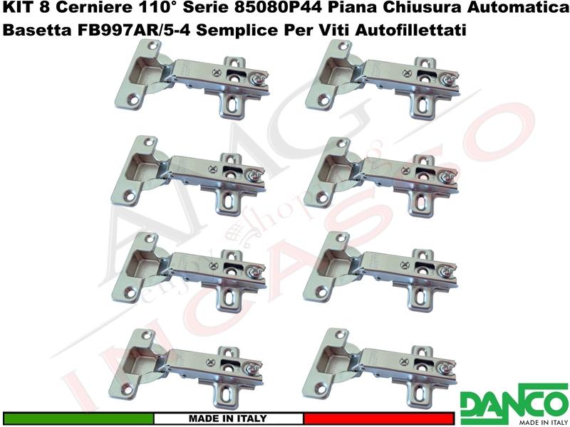 Kit 8 Cerniere Danco F85080P44 Automatica 110° Collo Piano + Basetta 996 Acciaio