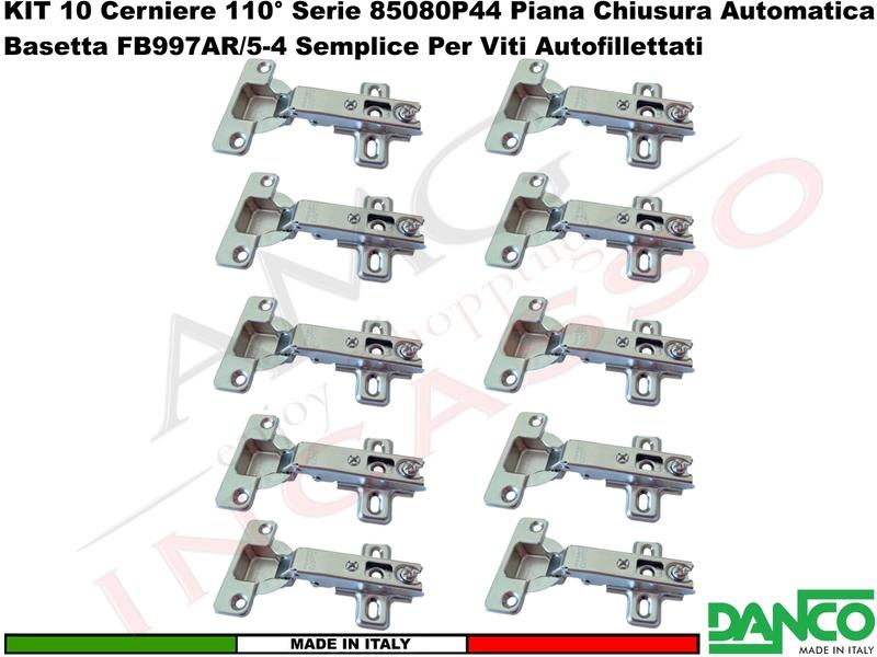 Kit 10 Cerniere Danco F85080P44 Automatica 110° Collo Piano + Basetta 996 Acciaio