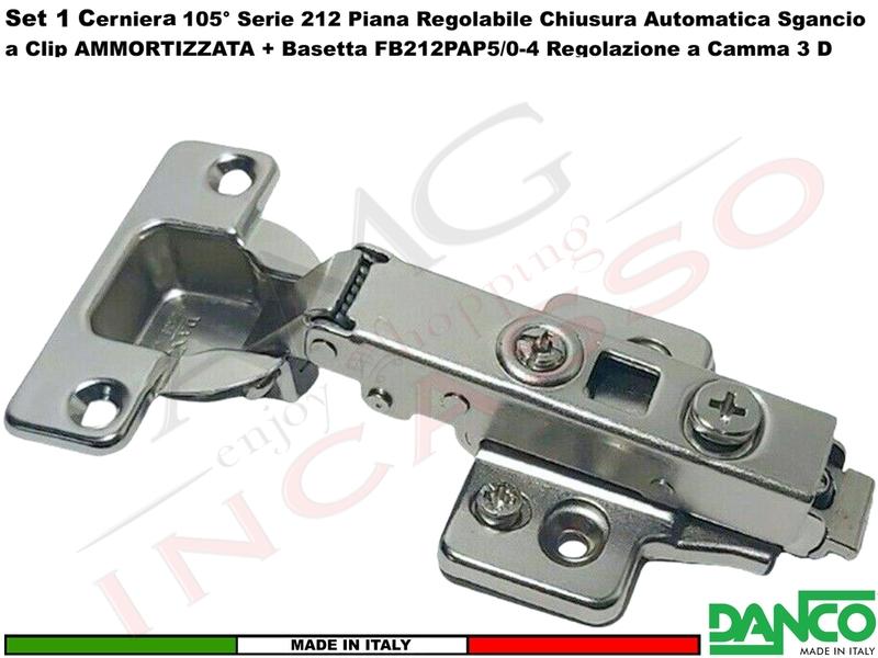 Cerniera Danco 212 Piana 105° Ammortizzata Sgancio Clip + Basetta 212  Camma 3 D