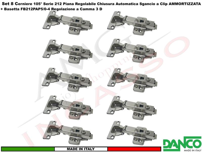 KiT 10 Cerniere Danco 212 Ammortizzata + Clip 105° Piana+ Basetta 212 con Gamma 3 D