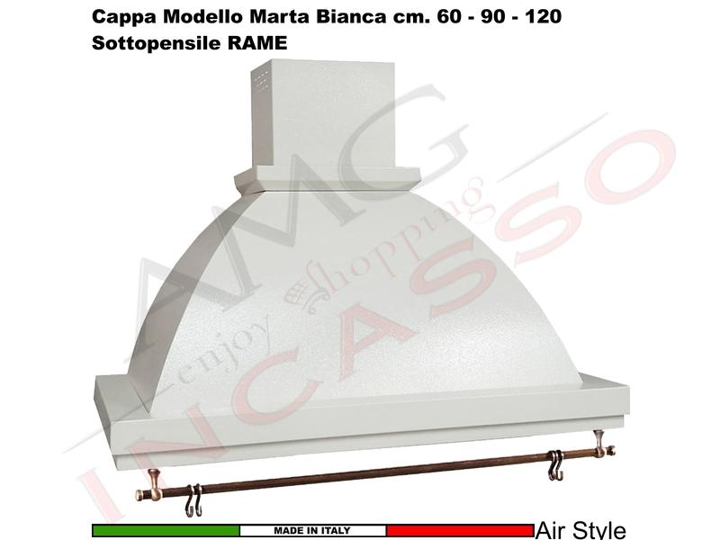 Cappa Parete Rustica Marta 120 Verniciata Bianca + Sottopensile Rame M. 500 M³/h