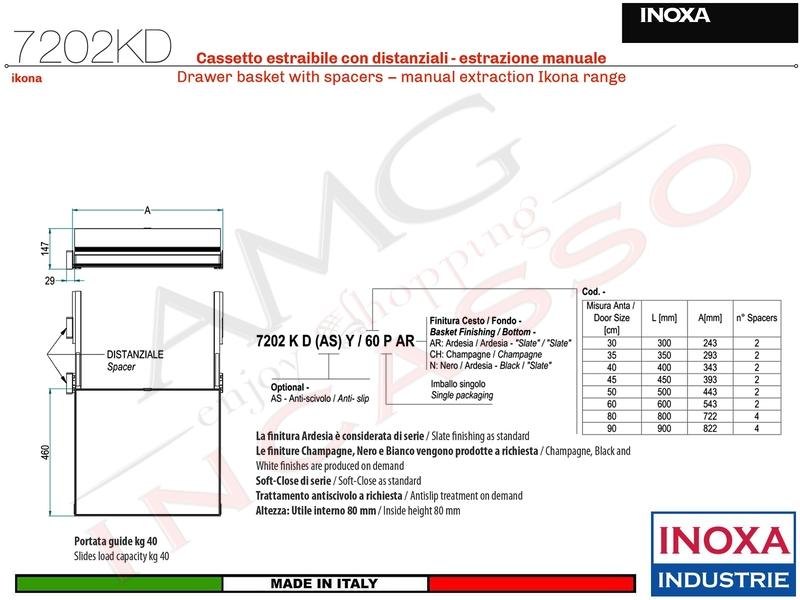 Carello Cassetto Cestello Estraibile INOXA 7202KDY/35PN Per Base 35 Nero