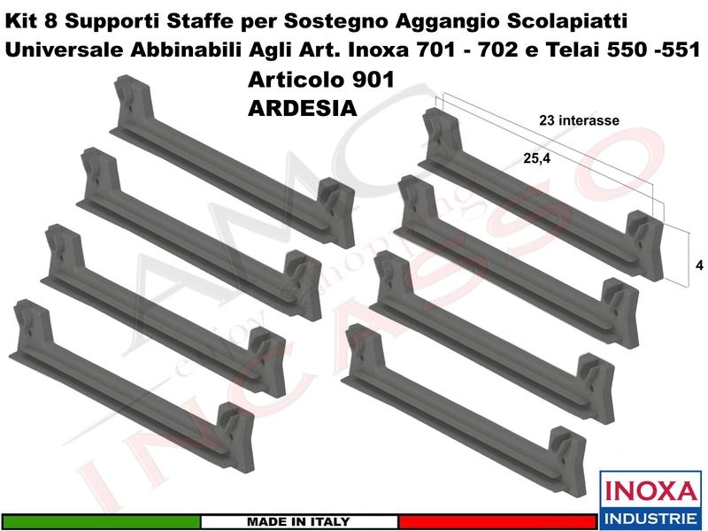 8 Staffe 901AR Supporto Plastica Rinforzata ARDESIA Scolapiatti Inoxa Ricambio Universale