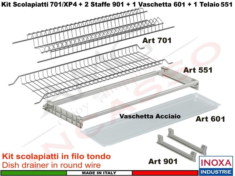 Kit Scolapiatti 90 701/90XP4 + 2 Staffe + 1 Vaschetta Acciaio 601 + 1 Telaio 551