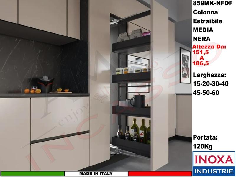 Colonna Dispensa Largh.15 859MK/15 H.da 151,5 a 186,5 Nero e 4 Cesti Neri