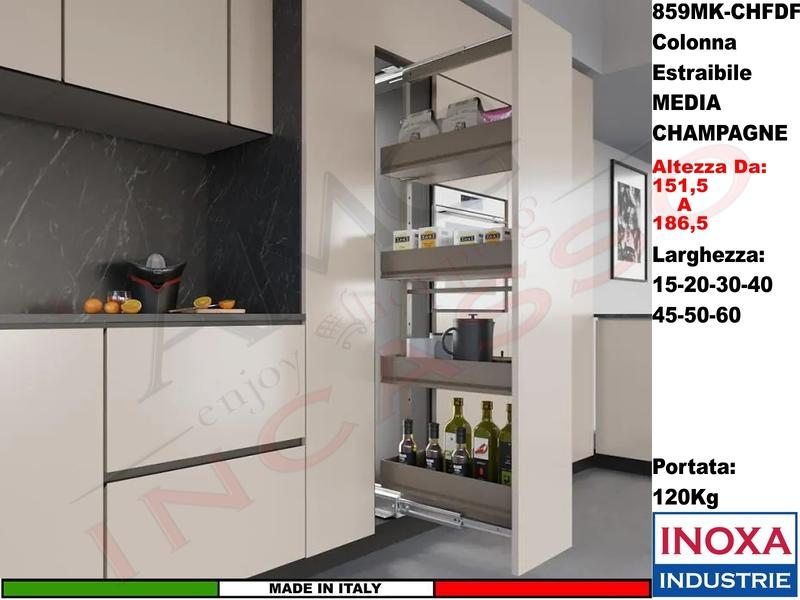 Colonna Dispensa Largh.15 859MK/15 H.da 151,5 a 186,5 Champagne e 4 Cesti Champagne