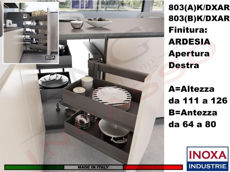 Meccanismo Angolo 803BK + 4 Cesti Base 105x60 Anta da 45 DX H 64 a 80 Ardesia