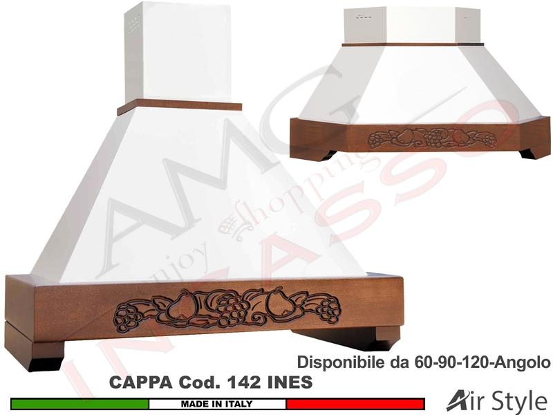 Cappa Rustica Ines 60/90/120/Angolo Legno Frassino/Tiglio Grezza + MOTORE 420 m³