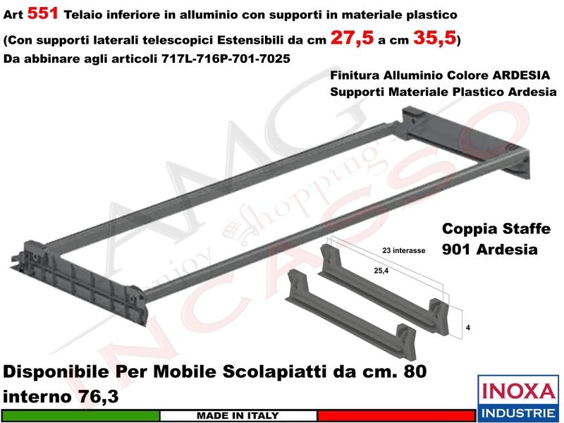 Telaio Alluminio ARDESIA 551/80AXP1 Scolapiatti 80 Interno 76,3 Estensibile 27/35