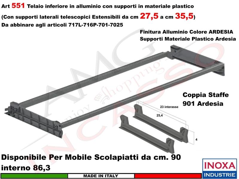 Telaio Alluminio ARDESIA 551/90AXP1 Scolapiatti 90 Interno 86,3 Estensibile 27/35