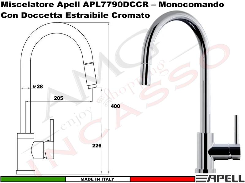 Miscelatore Doccione APELL APL7790DCCR Canna Alta Doccetta Estraibile Cromato