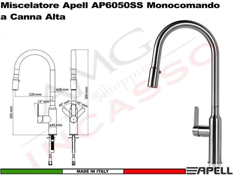 Miscelatore Rubinetto Monocomando APELL AP6050SS Canna Alta Acciaio Inox