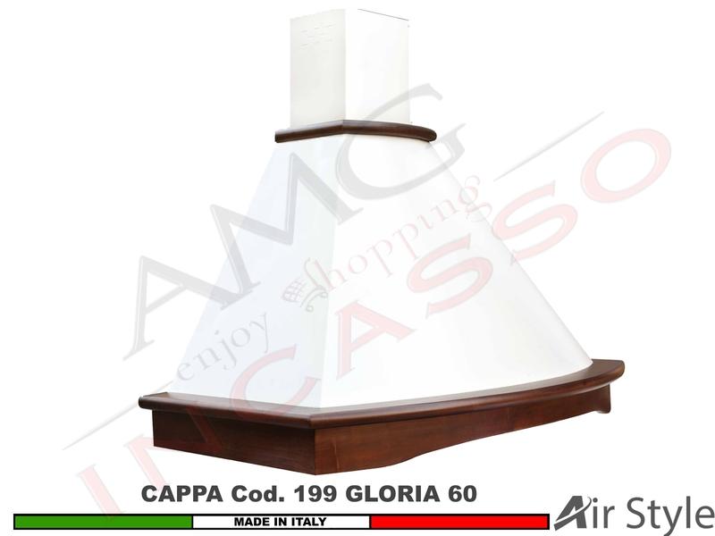 Cappa Parete Rustica GLORIA 60 Legno Frassino o Tiglio Verniciata + MOTORE 420 m³