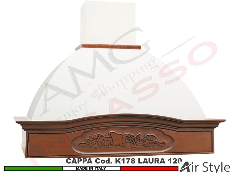 Cappa Parete Rustica LAURA 120 Legno Frassino o Tiglio Verniciata + MOTORE 420m³h