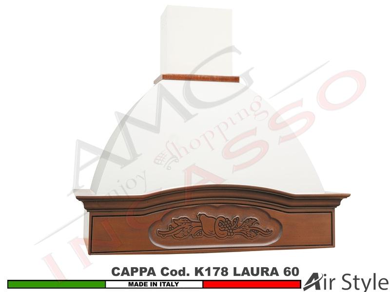 Cappa Parete Rustica LAURA 60 Legno Frassino o Tiglio Grezzo + MOTORE 420 m³/h