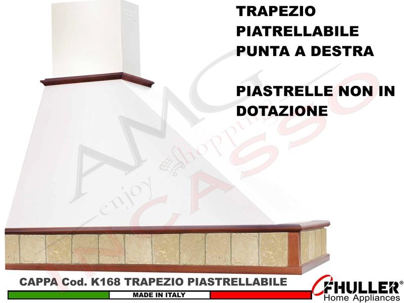 Cappa FHULLER TRAPEZIO Piastrellabile 120 Legno Frassino/Tiglio Grezza + MOTORE 420 m³/h Punta DX