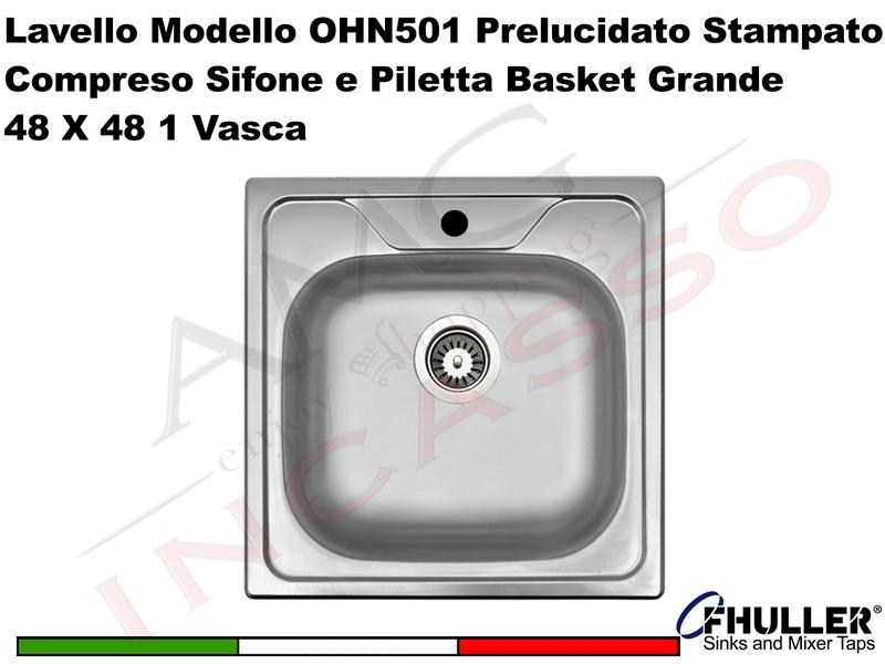 Lavello Fhuller - Apell Oceano OH501IPC Acciaio Prelucido 50X50 1 Vasca + Foro Misc.